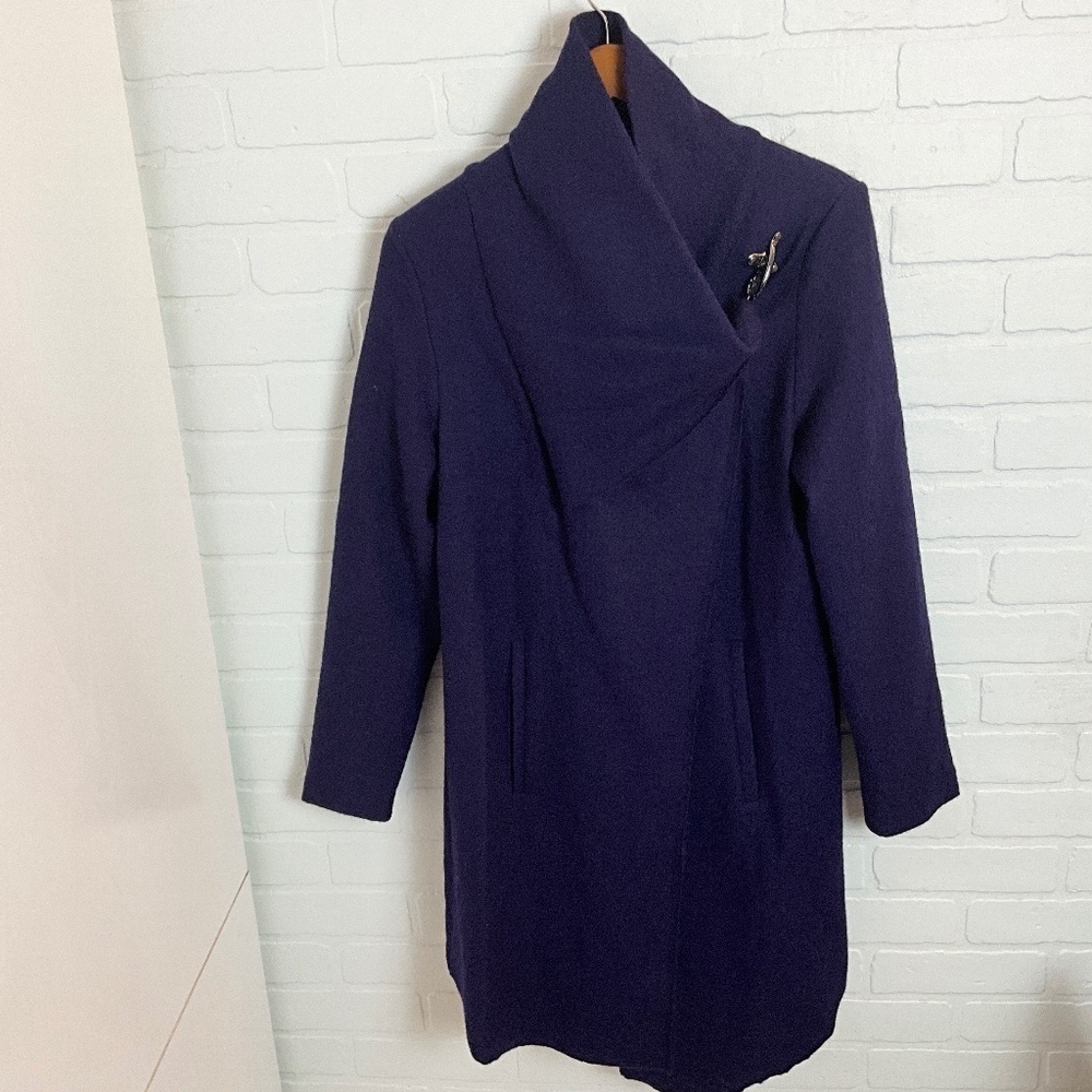 Linea Domani Jacket Cape 100% Boiled Wool High neck Deep Purple Pockets Sz S